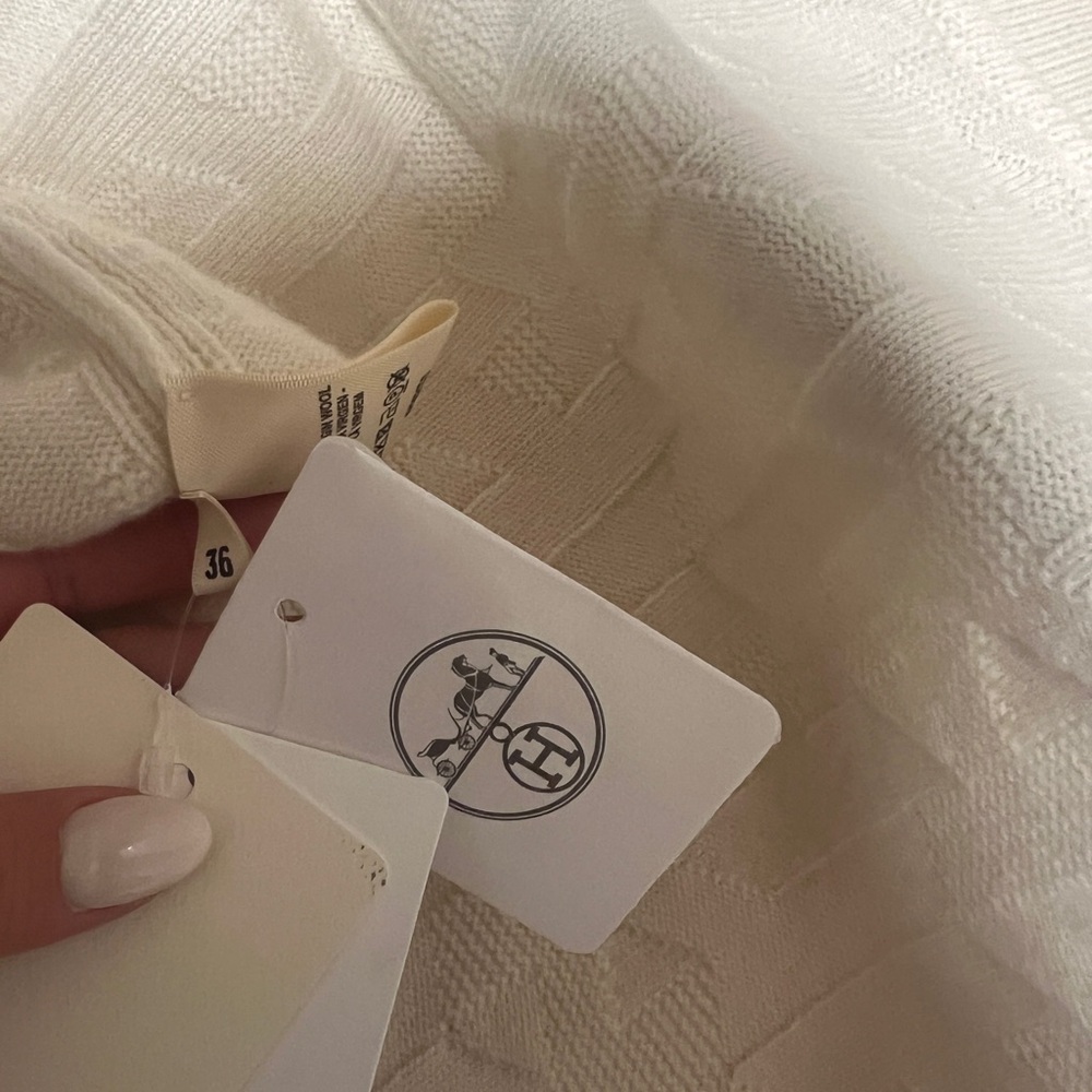 NEW Hermes “H" short-sleeve sweater wool sweater top Sz 36 XS/S ivory US… - Picture 7 of 9